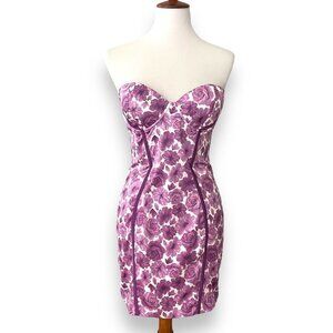 Oh Polly Purple Strapless Corset Floral Print Partywear Bodycon Dress Size 8 NWT